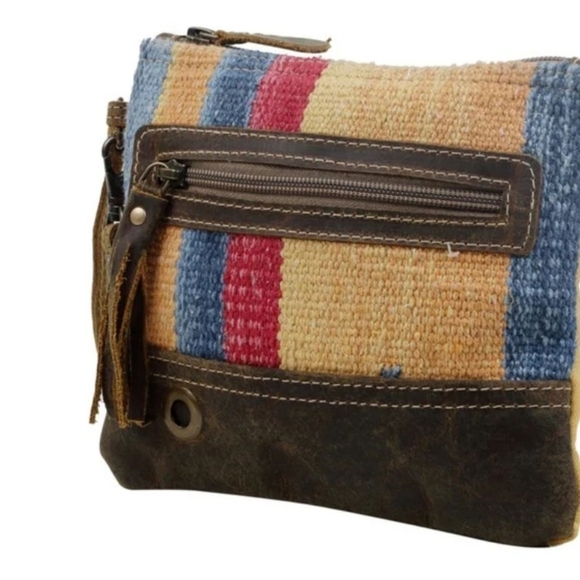 Myra Bag Midsummer Pouch Upcycled Cotton & Leather Coastal Cowgirl - Picture 4 of 15